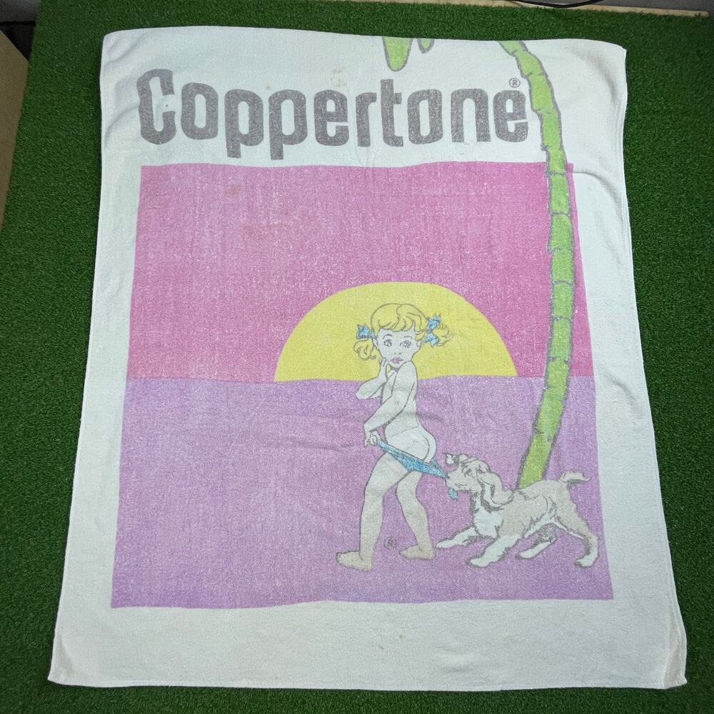 Vintage Coppertone Girl Dog Beach Towel 54x32 Retro Sunscreen Advertising Logo